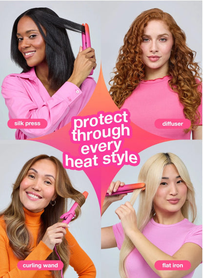 models using K18 HeatBounce for silk press, diffuser, curling wand and flat iron hair styling