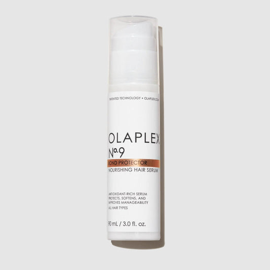 A bottle of Olaplex No 9 bond protector nourishing hair serum antioxidant-rich serum to protect and softens hair for all hair type 