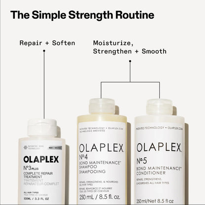3 best selling Olaplex haircare products as the simple strength routine for repair, soften, moisturize, strengthen and smooth hair