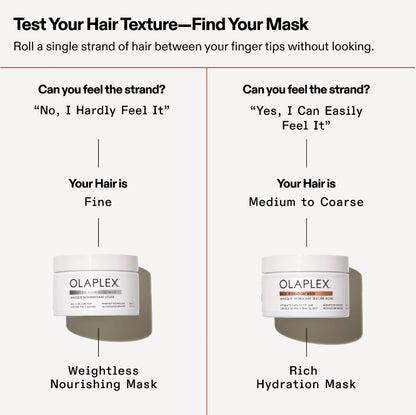 Olaplex hair mask selection guide based on hair texture Olaplex nourishing mask for fine hair and rich hydration mask for medium to coarse hair