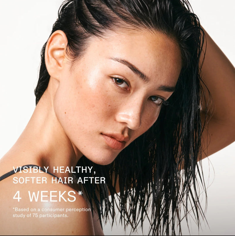 a model used Olaplex scalp longevity treatment seeing visible healthy, softer hair after 4 weeks