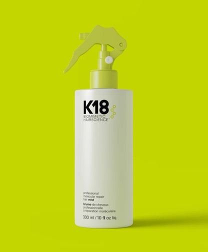 k18 professional molecular repair hair mist bottle 300 ml on a light green background