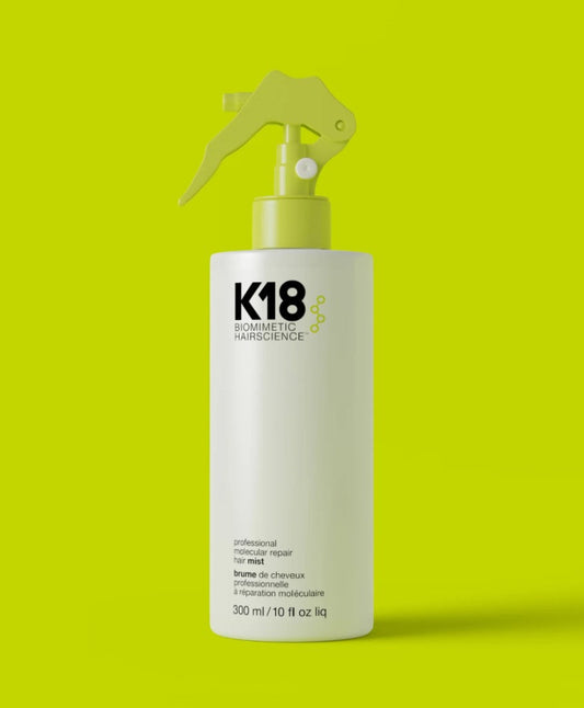 k18 professional molecular repair hair mist bottle 300 ml on a light green background