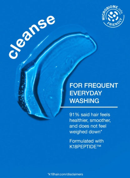 Product packaging with blue liquid and benefits for frequent everyday washing on a white background