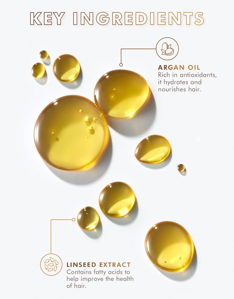 Key ingredients of argan oil and linseed extract on a white background