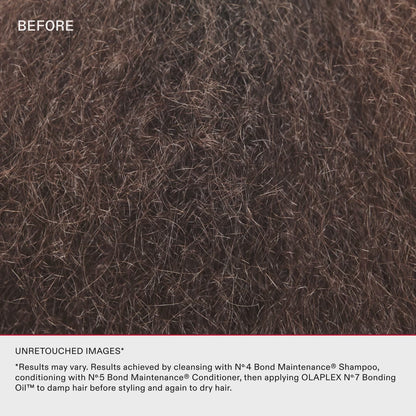 before and after of a hair shown using Olaplex bonding oil with a visible result